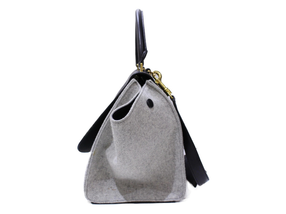 Celine Gray Trapeze Shoulder Bag Black 2way Leather Felt Gray Black